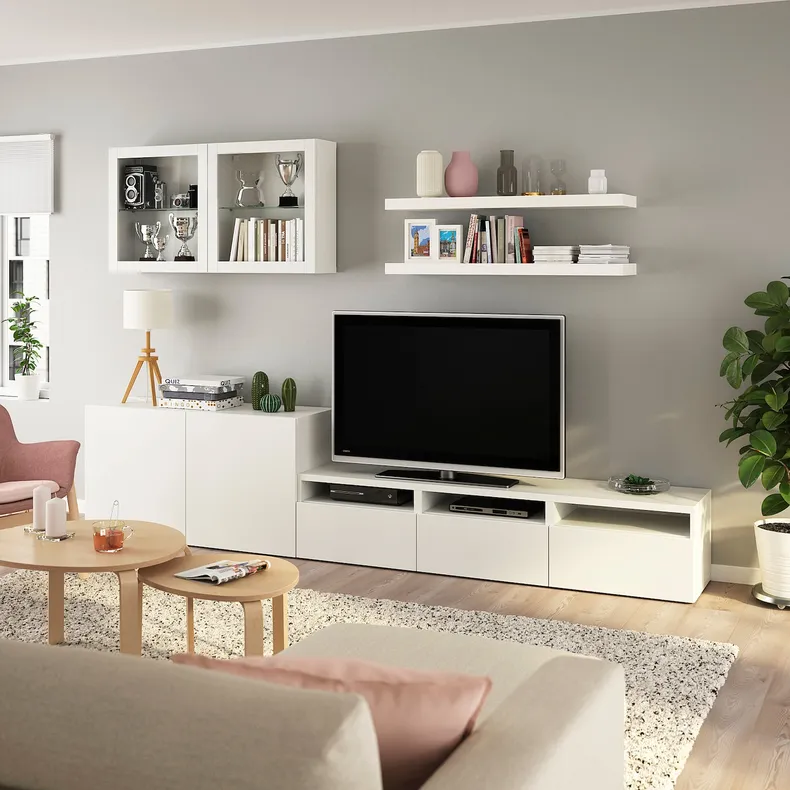 IKEA BESTÅ БЕСТО / LACK ЛАКК, шкаф для ТВ, комбинация, белый, 300x42x195 см 993.986.90 фото №2