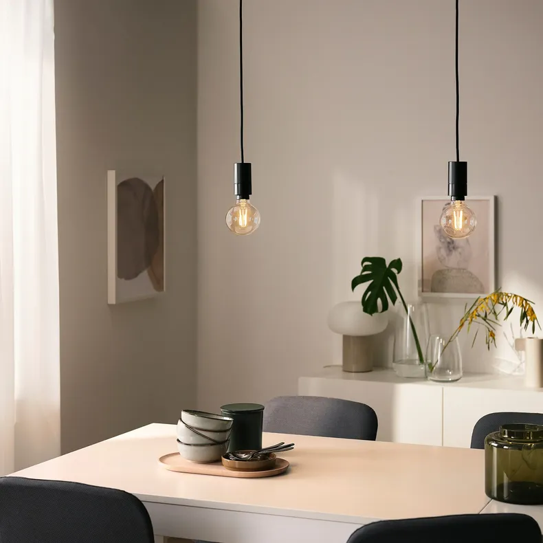 IKEA SUNNEBY СУННЕБЮ / TRÅDFRI ТРОДФРИ, подвесной светильник с лампочкой, черный / умный теплый белый 895.170.14 фото №3