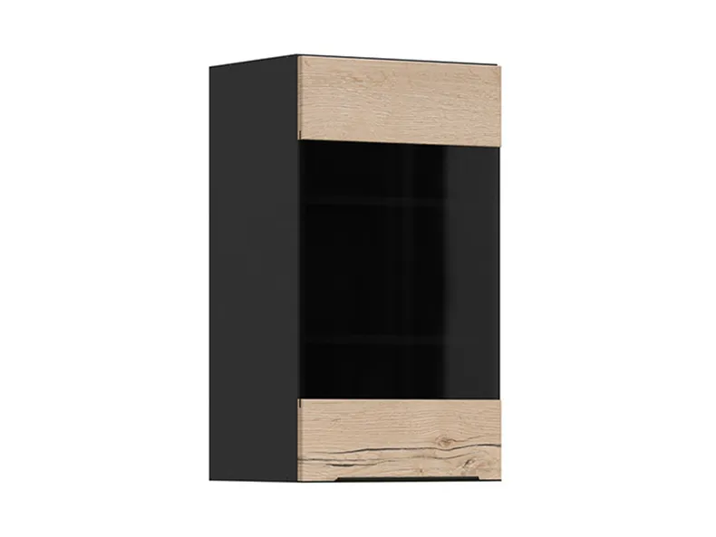 BRW Кухонный шкаф Sole L6 40 см с витриной дуб галифакс натуральный, Черный/дуб галифакс натур FM_G_40/72_PV-CA/DHN фото №2
