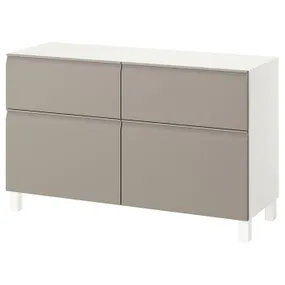 IKEA BESTÅ БЕСТО, комб для хран с дверц/ящ, белый Hammarsmed/Stubbarp/бежевый, 120x42x74 см 495.693.35 фото