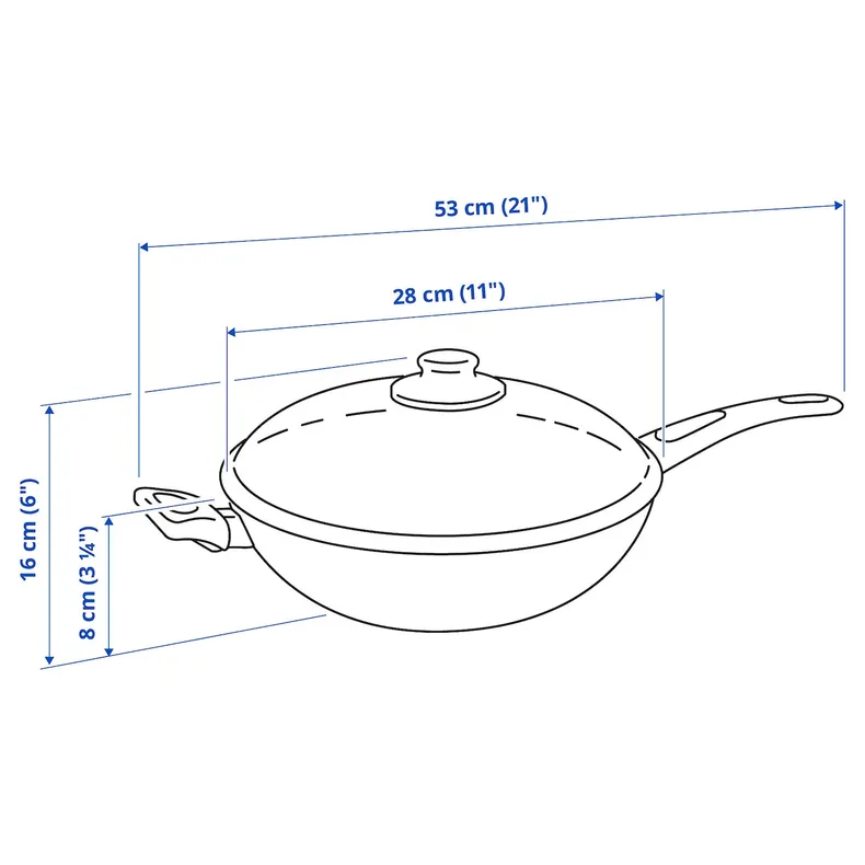 IKEA HEMLAGAD, вок з кришкою, антипригарне покриття чорне, 28 см 905.809.19 фото №9