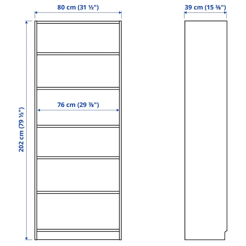IKEA BILLY БІЛЛІ, книжкова шафа, білий, 80x40x202 см 904.019.32 фото №3