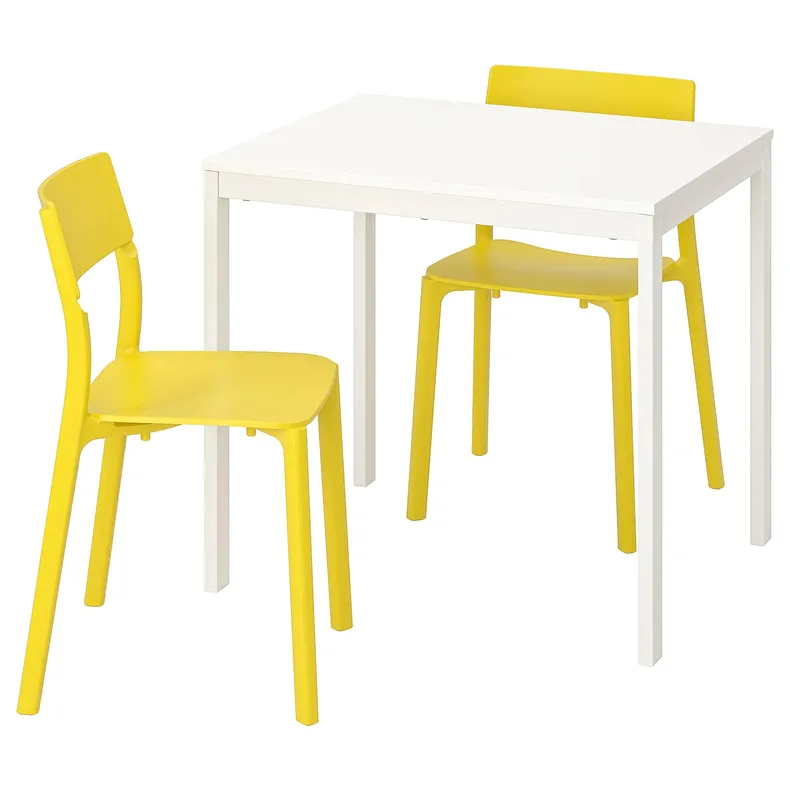 IKEA VANGSTA ВАНГСТА / JANINGE ЯН-ИНГЕ, стол и 2 стула, белый / жёлтый, 80 / 120 см 592.212.12 фото №1