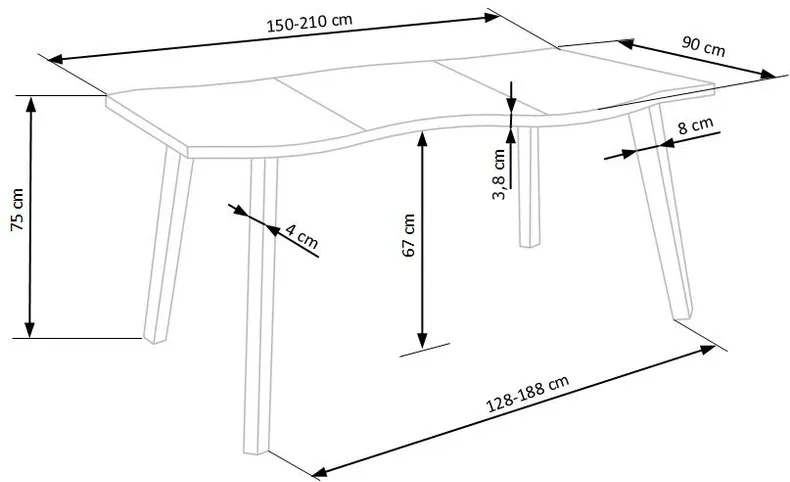 Кухонний стіл розкладний HALMAR DICKSON 150-210x90 см, стільниця - натуральний дуб, ніжки - чорний фото №26