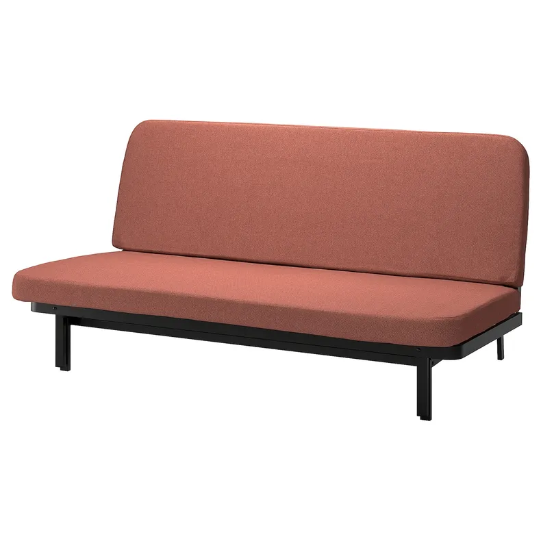IKEA NYHAMN НІХАМН, 3-місний диван-ліжко, з пінополіуретановим матрацом / СКАРТОФТА червоний / коричневий 794.999.92 фото №1