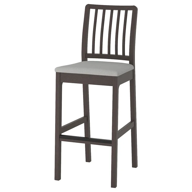 IKEA EKEDALEN ЕКЕДАЛЕН, барний стілець зі спинкою, темно-коричневий / ОРРСТА світло-сірий, 75 см 104.005.40 фото №1