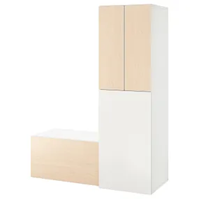 IKEA SMÅSTAD СМОСТАД, гардероб з висувним модулем, білий береза/з лавкою з відділенням д/зберігання, 150x57x196 см 794.838.49 фото