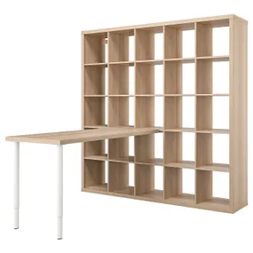 IKEA KALLAX КАЛЛАКС / LAGKAPTEN ЛАГКАПТЕН, стол, комбинация, белый / дуб, окрашенный в белый цвет, 182x179x182 см 894.816.61 фото