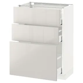 IKEA METOD МЕТОД / MAXIMERA МАКСІМЕРА, підлогова шафа з 3 шухлядами, білий / Ringhult світло-сірий, 60x37 см 391.425.98 фото