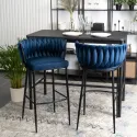 Барный стул бархатный MEBEL ELITE FLORES Velvet, темно-синий/черный фото thumb №2