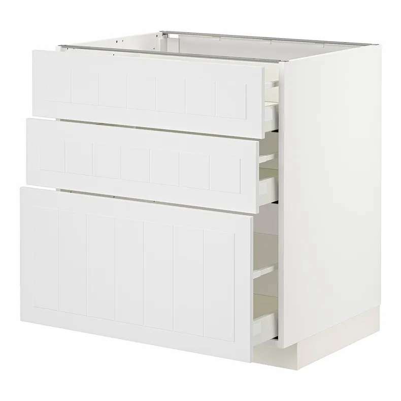 IKEA METOD МЕТОД / MAXIMERA МАКСИМЕРА, напольный шкаф с 3 ящиками, белый / Стенсунд белый, 80x60 см 594.095.01 фото №1