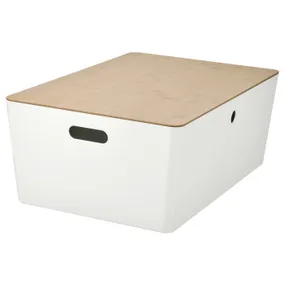IKEA KUGGIS КУГГІС, коробка з кришкою, білий / бамбук, 37x54x21 см 795.612.91 фото