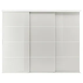 IKEA SKYTTA СКЮТТА / HOKKSUND ХОККСУНД, комбінація розсувних дверцят, білий / глянцевий світло-сірий, 301x240 см 994.240.43 фото
