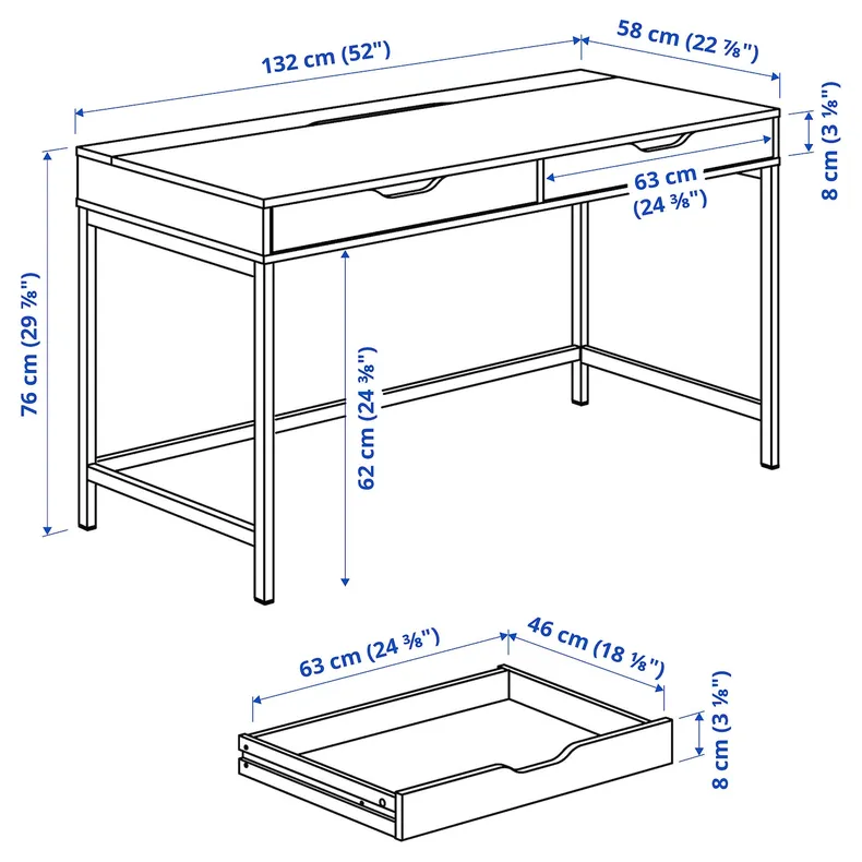 IKEA ALEX АЛЕКС, письмовий стіл, білий, 132x58 см фото №10