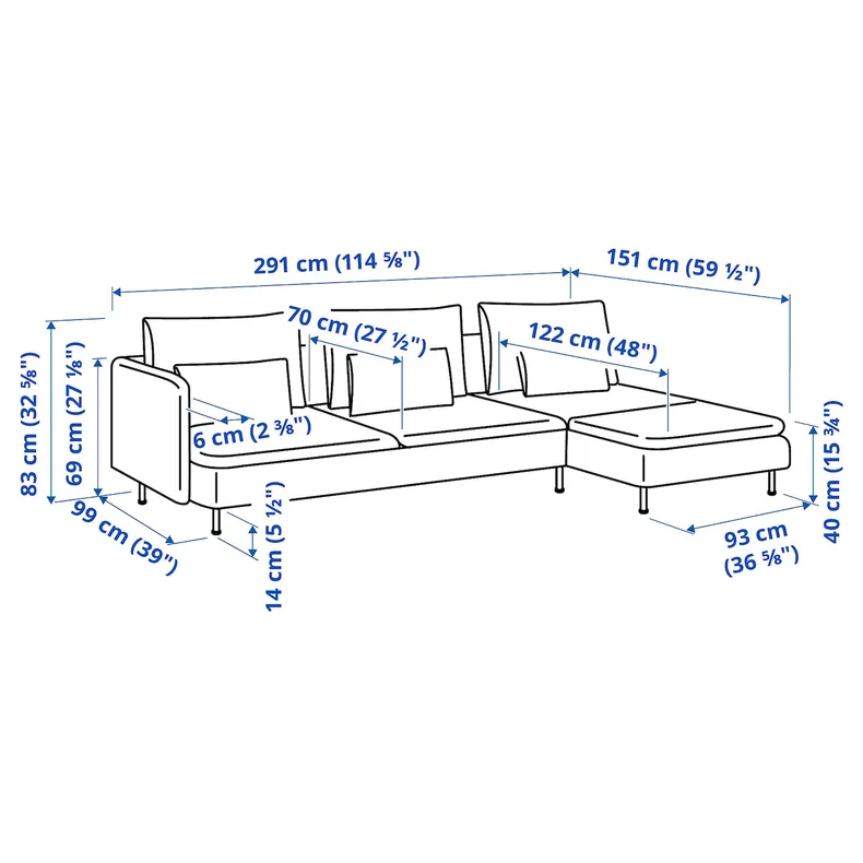 IKEA SÖDERHAMN СОДЕРХЭМН, 4-местный диван с козеткой, с открытым концом Gransel / natural 094.421.50 фото №9