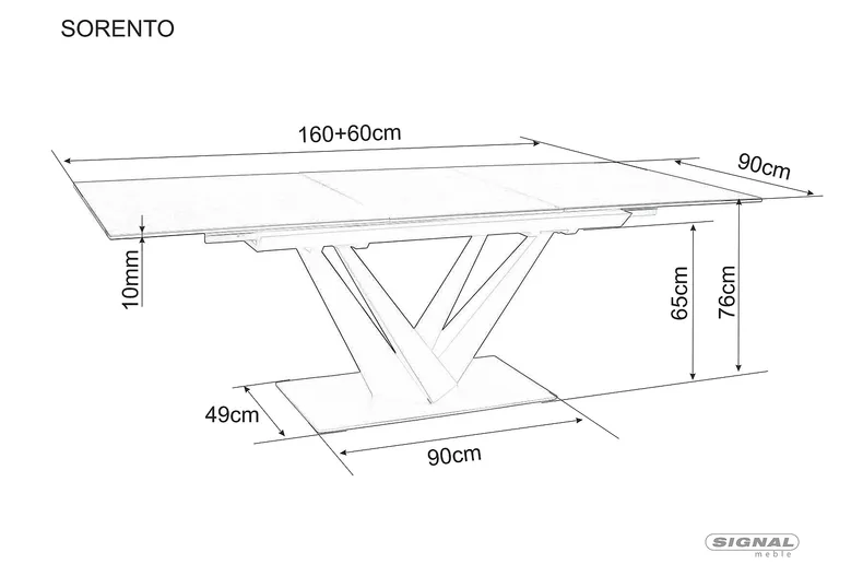 Стол обеденный раскладной SIGNAL SORENTO CERAMIC, серый мрамор / черный матовый, 90x160 фото №3