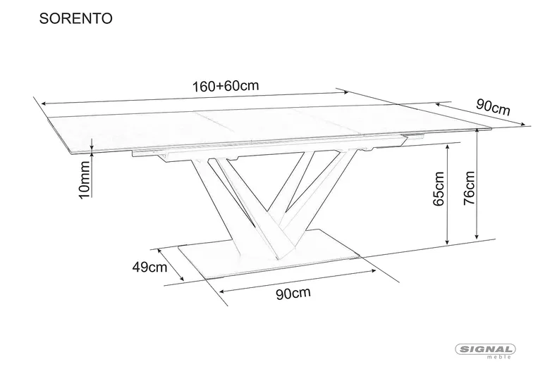 Стіл обідній розкладний SIGNAL SORENTO CERAMIC, сірий мармур / чорний матовий, 90x160 фото №3