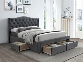 Кровать двуспальная бархатная SIGNAL ASPEN II Velvet, Bluvel 14 - серый, 160x200 см фото