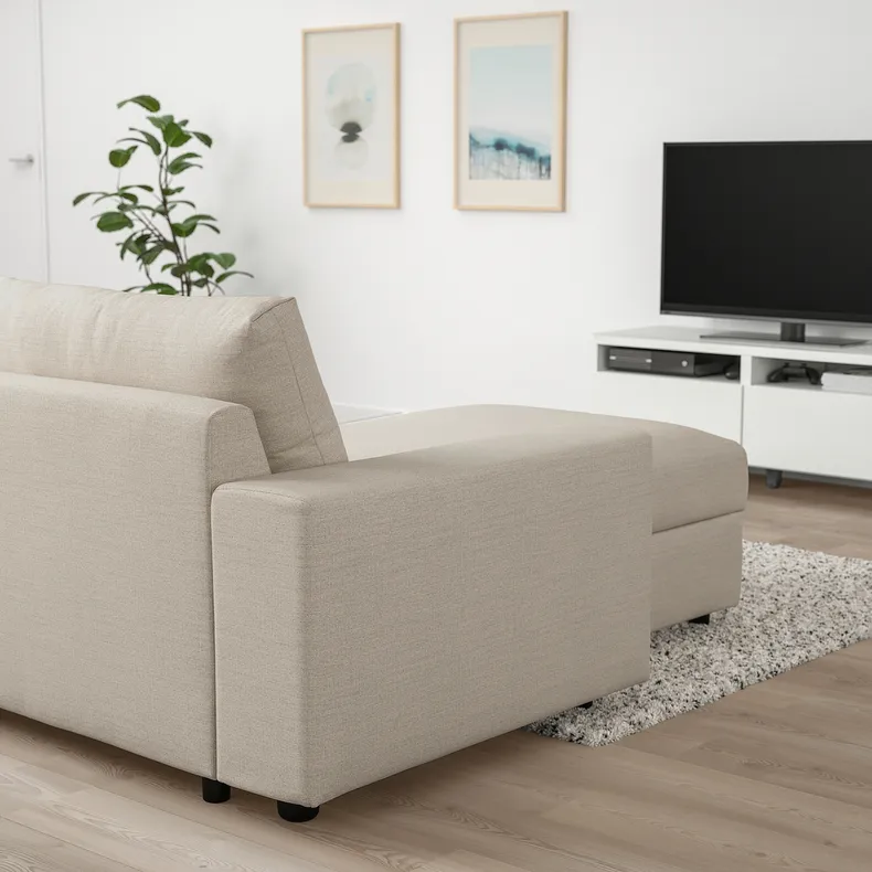 IKEA VIMLE ВИМЛЕ, угловой 5-местный диван с козеткой, с широкими подлокотниками / бежевый с пунцовым оттенком 094.018.28 фото №3