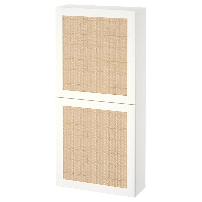 IKEA BESTÅ БЕСТО, навесной шкаф с 2 дверями, белый Studsviken / белый плетеный тополь, 60x22x128 см 394.219.81 фото №1