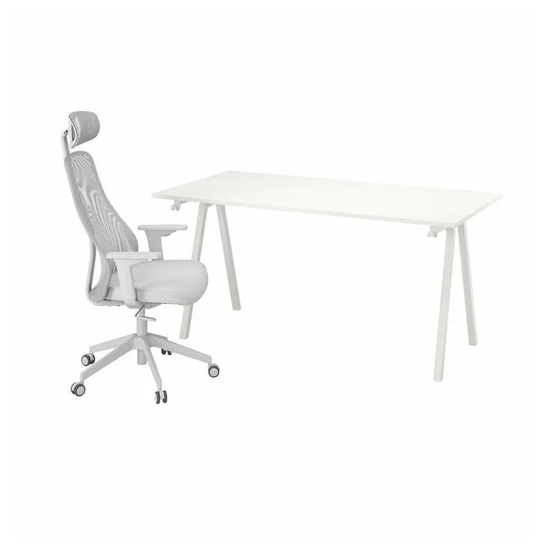 IKEA TROTTEN ТРОТТЕН / MATCHSPEL МАТЧСПЕЛЬ, стіл і стілець, білий/світло-сірий 795.377.86 фото №1