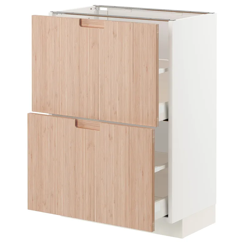 IKEA METOD МЕТОД / MAXIMERA МАКСИМЕРА, напольный шкаф с 2 ящиками, белый / светлый бамбук, 60x37 см 193.302.89 фото №1
