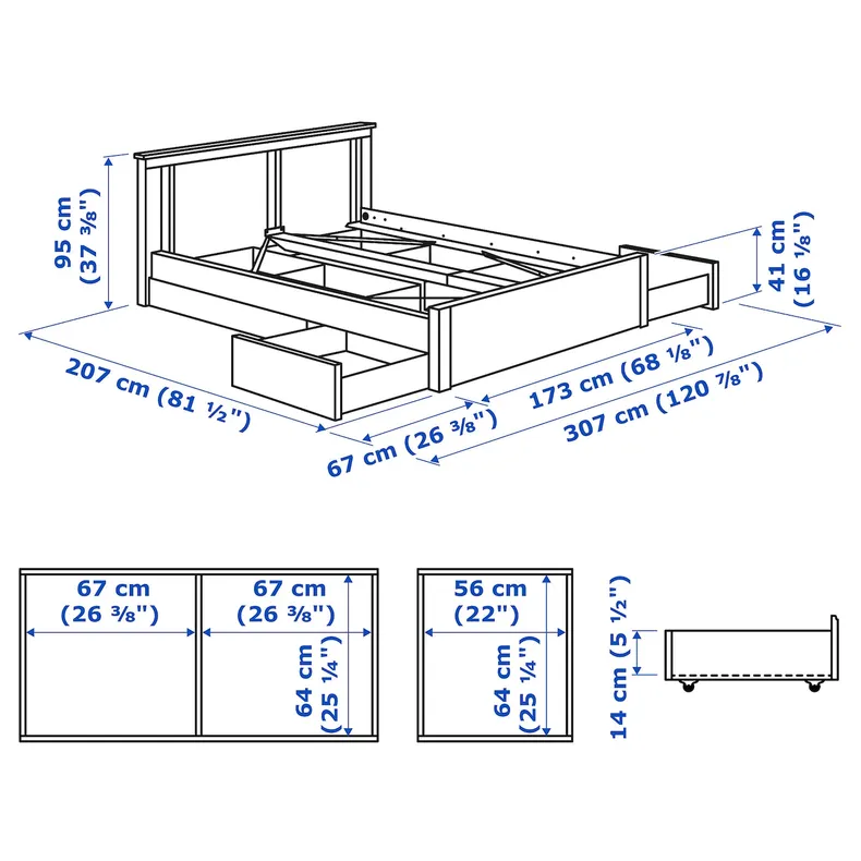 IKEA SONGESAND СОНГЕСАНД, каркас ліжка, 4 коробки для зберігання, білий, Лейрсунд, 160x200 см фото №11