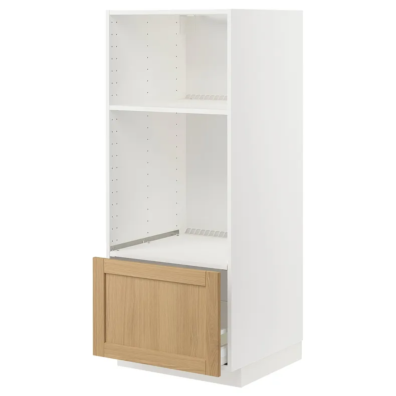 IKEA METOD МЕТОД / MAXIMERA МАКСИМЕРА, высокий шкаф д / духовки / СВЧ с ящиком, белый / дуб форсбака, 60x60x140 см 395.095.30 фото №1