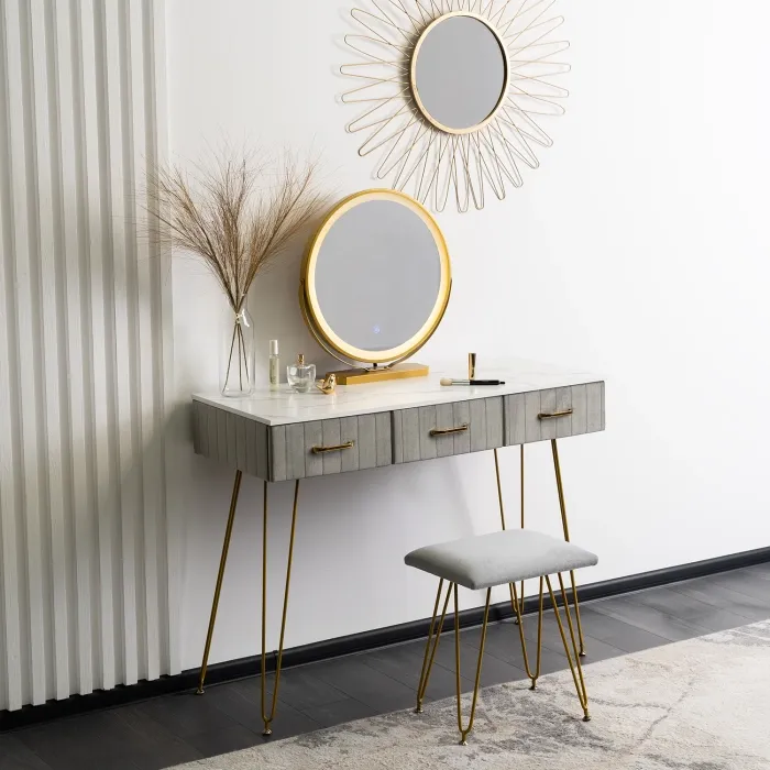 Туалетный столик с креслом MEBEL ELITE SANDY, серый / золотой фото №2