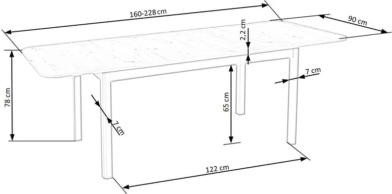 Кухонний стіл розкладний HALMAR FLORIAN 160-228x90 см, стільниця - дуб артисан, ніжки - чорні фото №19