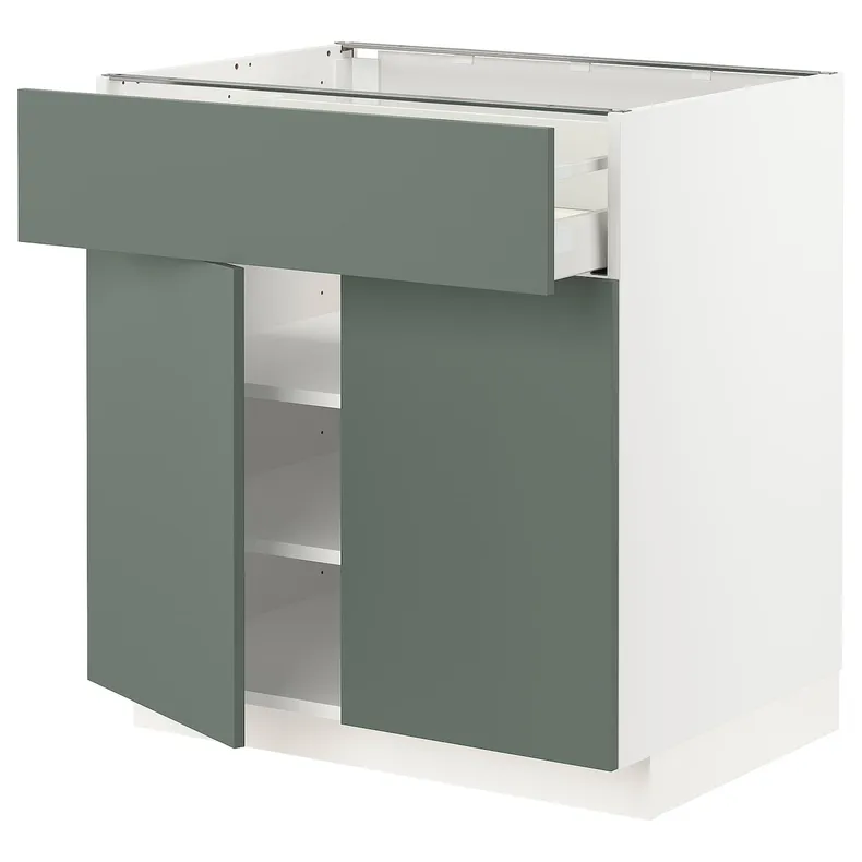 IKEA METOD МЕТОД / MAXIMERA МАКСИМЕРА, напольный шкаф с ящиком / 2дверцами, белый / бодарский серо-зеленый, 80x60 см 194.639.10 фото №1