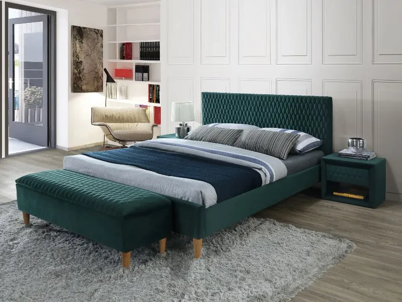 Кровать двуспальная бархатная SIGNAL AZURRO Velvet, Bluvel 78 - зеленый, 180x200 см фото №1