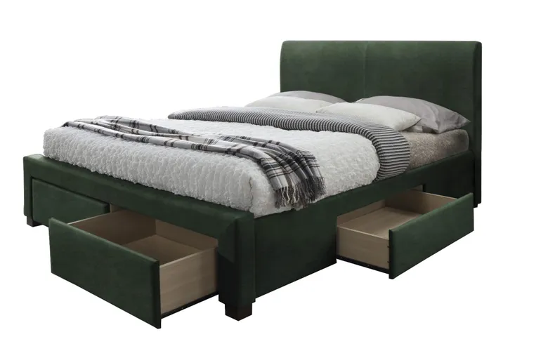 Двуспальная кровать с ящиками HALMAR MODENA 3 160x200 см темно-зеленый бархат фото №1
