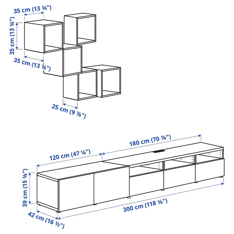 IKEA BESTÅ БЕСТО / EKET ЭКЕТ, комбинация для ТВ, белый / дуб, окрашенный в белый цвет, 300x42x210 см 794.377.63 фото №7