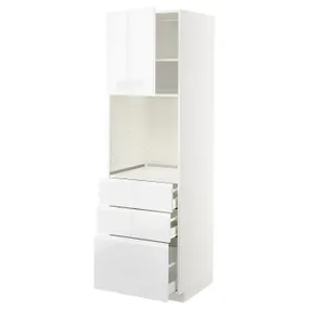 IKEA METOD МЕТОД / MAXIMERA МАКСИМЕРА, высокий шкаф д / духовки / дверь / 3ящика, белый / Воксторп глянцевый / белый, 60x60x200 см 094.665.94 фото