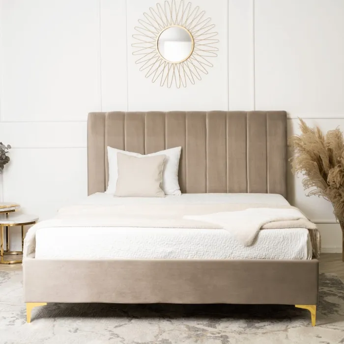 Ліжко двоспальне оксамитове MEBEL ELITE MARCELO Velvet, 160x200 см, бежевий фото №5