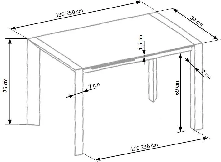 Кухонний стіл HALMAR STANFORD xl 130-250x80 см білий фото №9