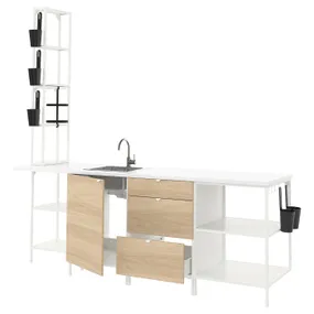 IKEA ENHET ЭНХЕТ, кухня, белый / имит. дуб, 243x63.5x241 см 593.381.70 фото