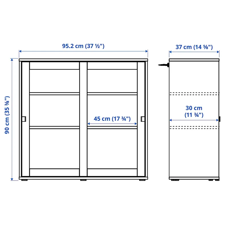 IKEA VIHALS ВИХАЛС, шкаф+раздвижные стеклянные дверцы, тёмно-серый, 95x37x90 см 205.428.79 фото №3