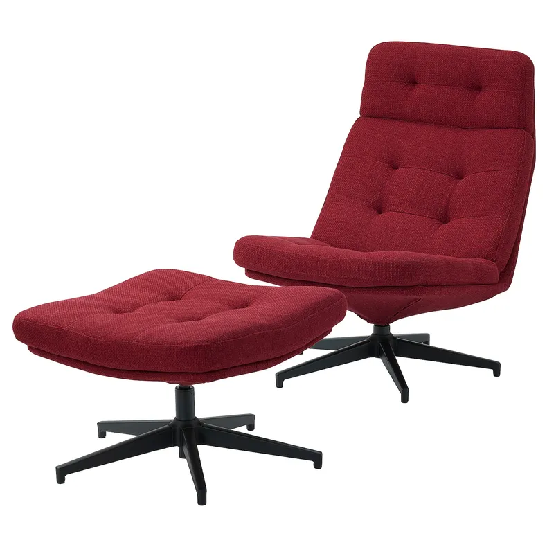 IKEA HAVBERG ХАВБЕРГ, кресло с табуретом для ног, Красный / коричневый 094.853.28 фото №1