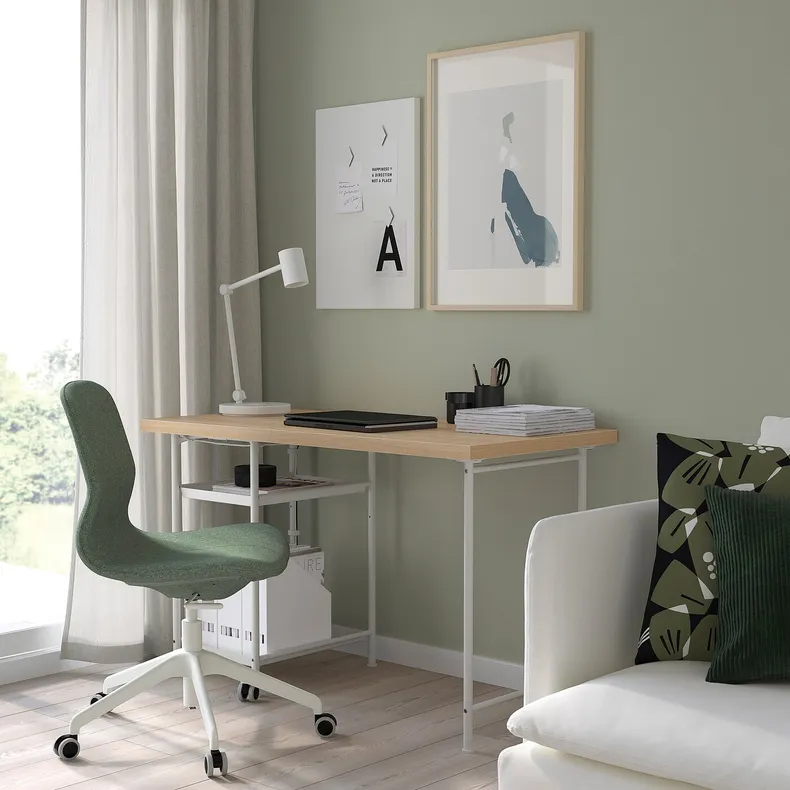IKEA LAGKAPTEN ЛАГКАПТЕН / SPÄND СПЭНД, письменный стол, Дуб, окрашенный в белый/белый цвет, 120x60 см 595.636.15 фото №5