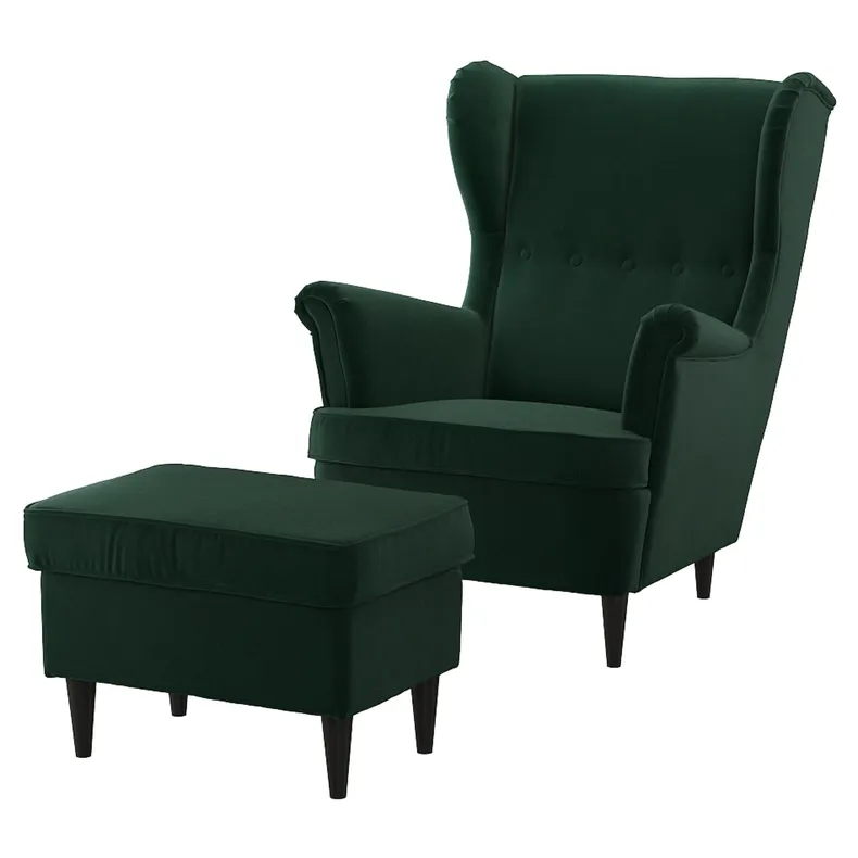 IKEA STRANDMON СТРАНДМОН, крісло та підставка для ніг, Джупард темно-зелений 194.839.08 фото №1