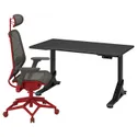 IKEA UPPSPEL УППСПЕЛ / STYRSPEL СТЮРСПЕЛЬ, геймерський стіл та крісло, чорний сірий/червоний, 140x80 см 894.913.73 фото thumb №1