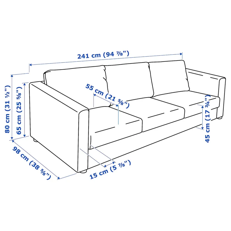 IKEA VIMLE ВІМЛЕ, 3-місний диван, Гранн, Бомстад чорний фото №8