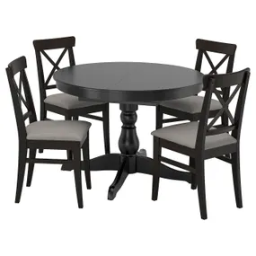 IKEA INGATORP ІНГАТОРП / INGOLF ІНГОЛЬФ, стіл+4 стільці, чорний / сірий / бежевий, 110/155 см 094.833.34 фото