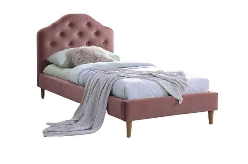 Кровать односпальная бархатная SIGNAL CHLOE VELVET, Bluvel 52 - античный розовый, 90x200 см фото №1