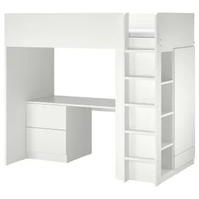 IKEA SMÅSTAD СМОСТАД, ліжко-горище, білий білий/зі столом з 3 шухлядами, 90x200 см 594.288.73 фото