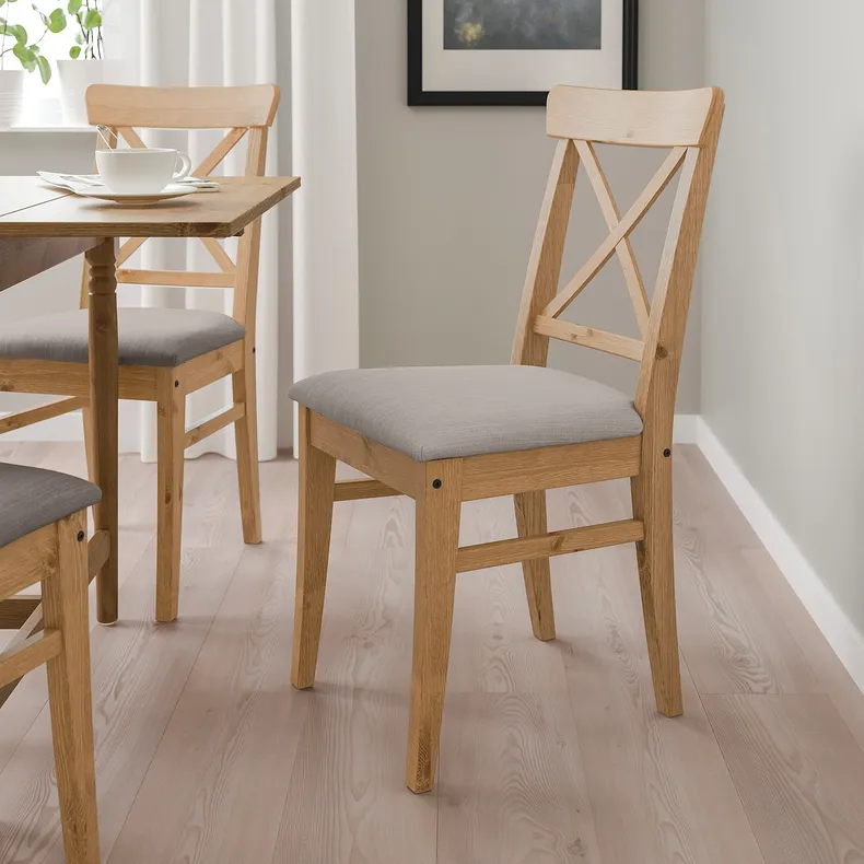 IKEA INGOLF ИНГОЛЬФ, стул, морилка патина / нолхага серо-бежевый 804.730.76 фото №4
