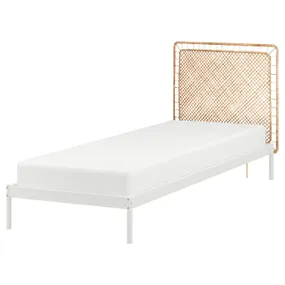IKEA VEVELSTAD ВЕВЕЛЬСТАД, каркас ліжка з 1 узголів’ям, білий / ТОЛЬКНІНГ ротанг, 90x200 см 994.417.78 фото