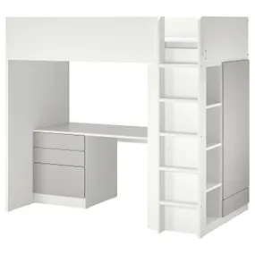 IKEA SMÅSTAD СМОСТАД, ліжко-горище, біло-сірий зі столом з 4 шухлядами, 90x200 см 094.355.88 фото